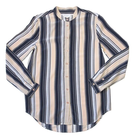 NWT Equipment Henri in White Blue Nude Striped Silk Button Down Shirt S - Picture 1 of 11